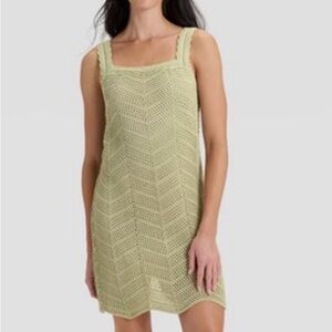 A New Day Sage Green Crochet Sleeveless Mini Shift Dress